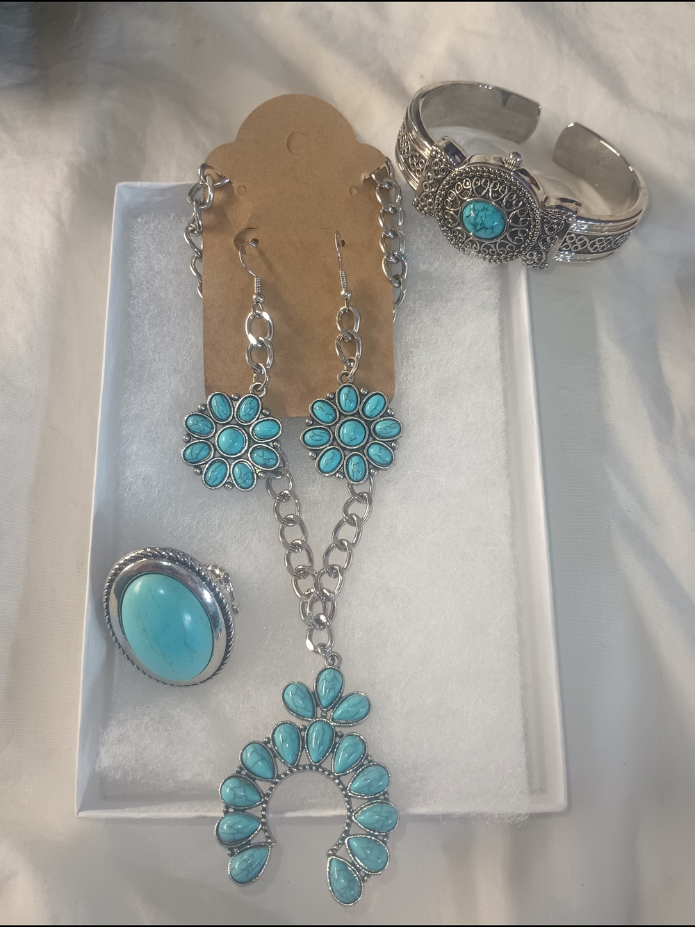 Turquoise Silver Navajo-Inspired Jewelry Set